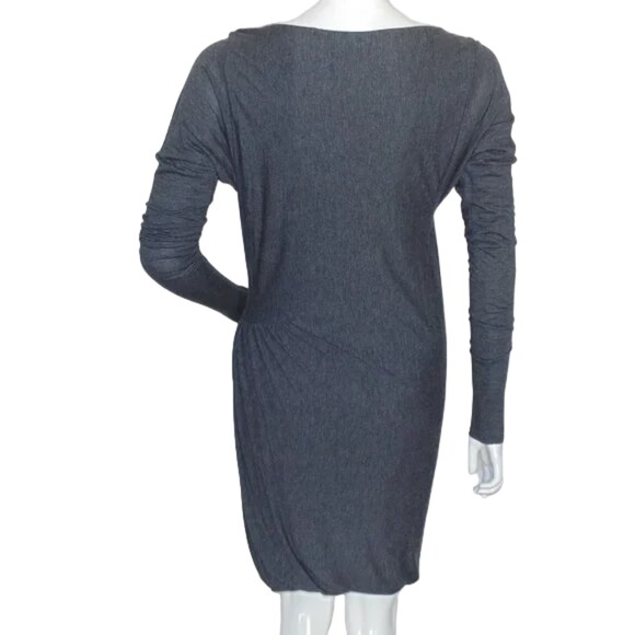 REBECCA TAYLOR Dress, L, Slub Jersey, Gathered, Long sleeve, Charcoal Gray - Picture 6 of 13
